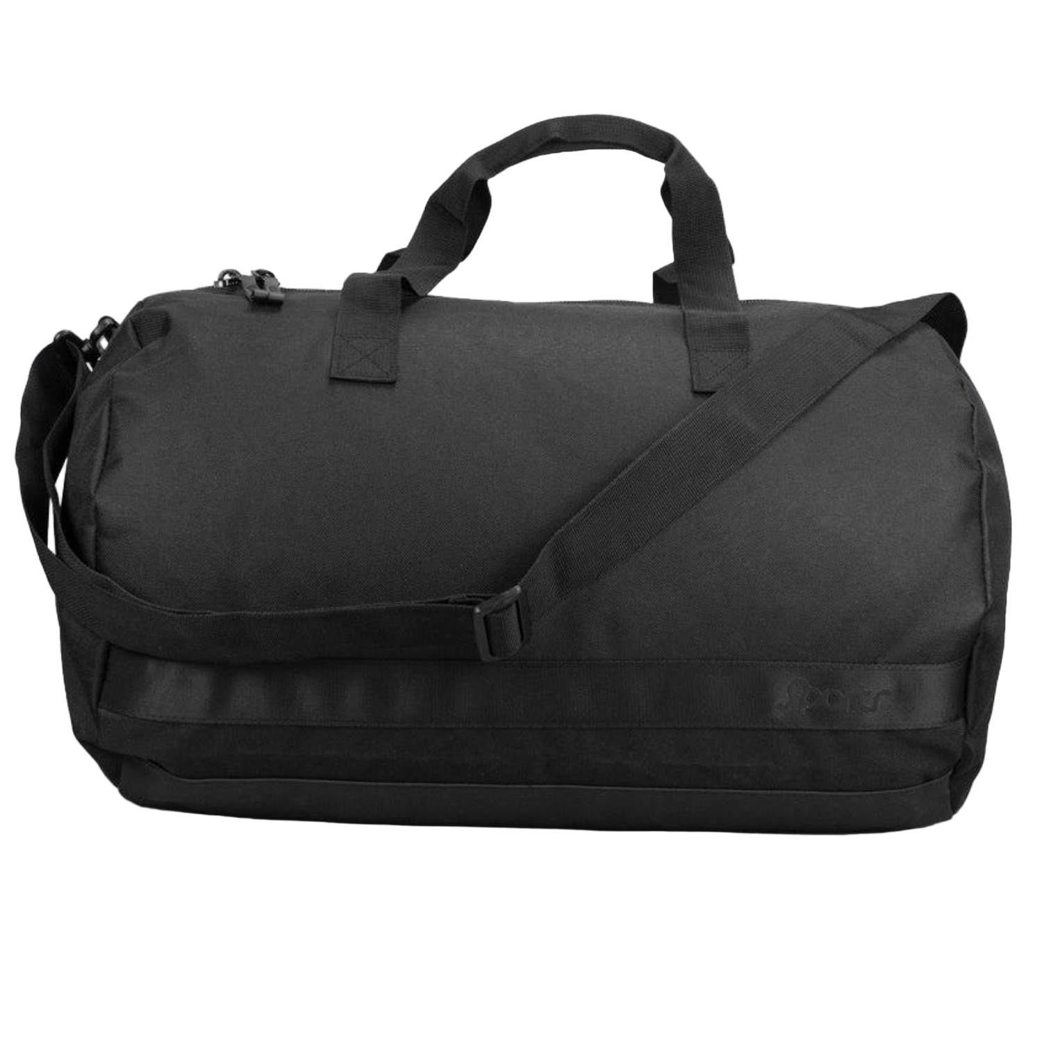 Black duffel bag on a white background